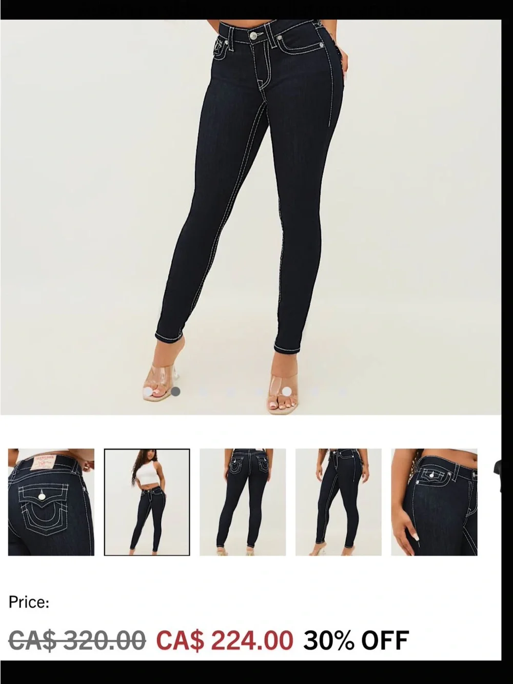 True Religion Black Skinny Jeans with White Stitching - Picture 3 of 3
